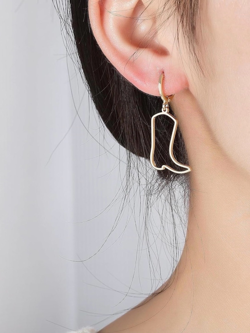 Gold Cowboy Boot Outline Drop Earrings - Women Jewelry